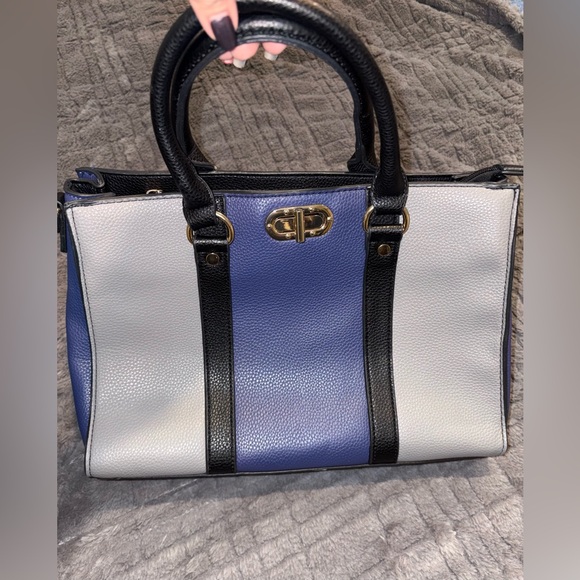 DASEIN Black and Blue Tote Handbag with Matching Clutch and Coin/Cardholder - Picture 4 of 16